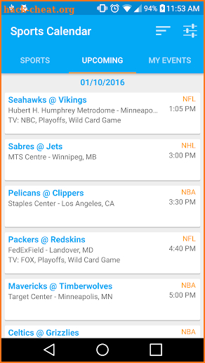 Sports Calendar screenshot