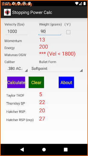 Stopping Power Calculator screenshot