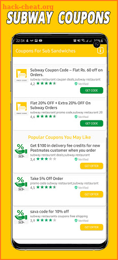 subway coupons screenshot