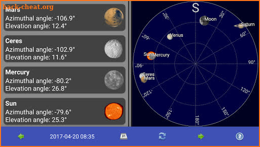 Sun, moon and planets screenshot