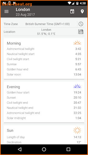 Sun Position, Sunrise, and Sunset Demo screenshot