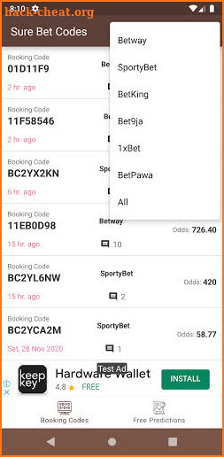 Sure Bet Codes screenshot