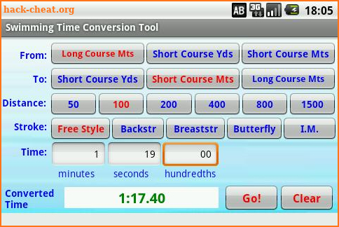 Swimming Time Conversion Tool screenshot