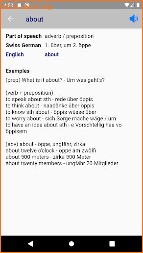 Swiss-German English Dictionary screenshot