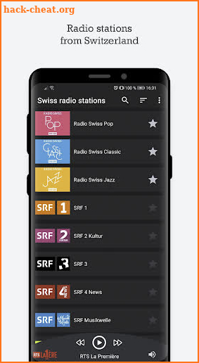 Swiss radio stations screenshot