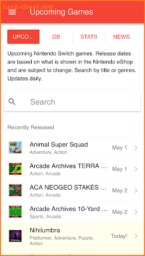 Switch List - Nintendo Switch Games eShop Database screenshot
