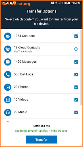 Synchronoss Mobile Content Transfer screenshot