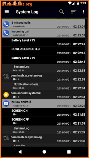 System Log - activity & Notification event log screenshot
