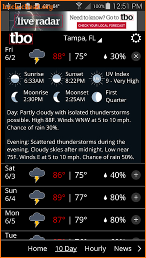 Tampa Bay weather from tbo screenshot