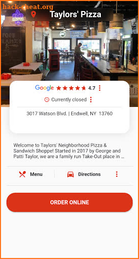 Taylors' Pizza screenshot