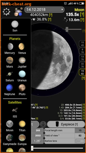Telescope calculator screenshot