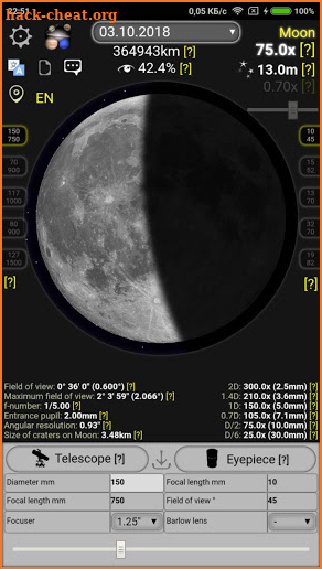 Telescope calculator screenshot
