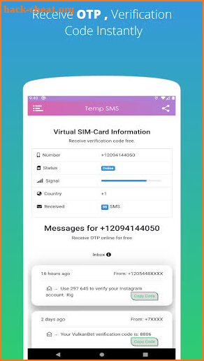 Temp SMS - Receive SMS online Free screenshot