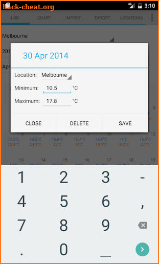 Temperature Log screenshot