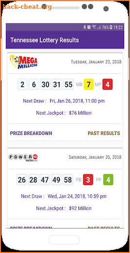 Tennessee Lottery Results screenshot