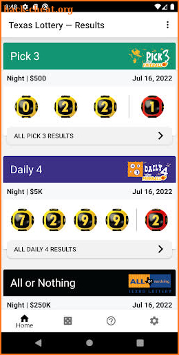 Texas Lottery — Results screenshot