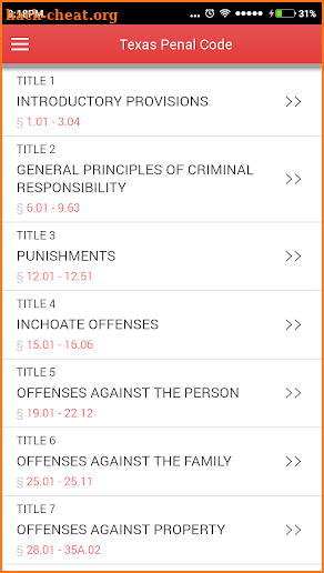 Texas Penal Code 2018 screenshot