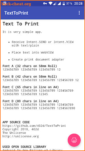TEXT SHARE to WebView PRINT.Intent send-print job screenshot