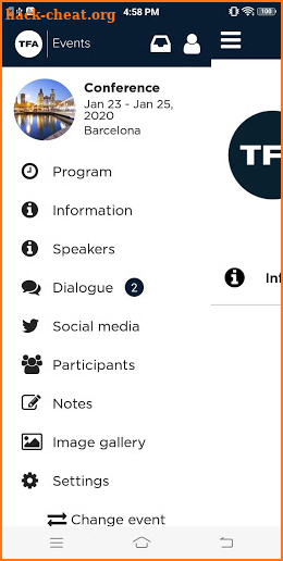 TFA Events screenshot