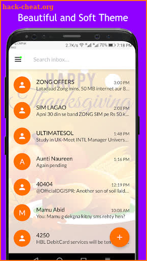 Thanksgiving SMS Go Theme screenshot