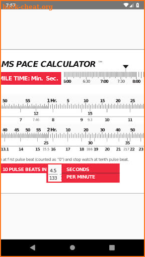 The Williams Pace Calculator screenshot