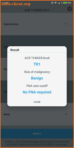 Thyroid Nodules - TI-RADS Calculator screenshot