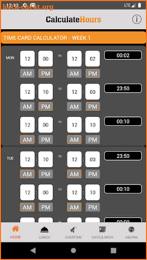 Time Card Calculator w/ Hours & Minutes- Timeclock screenshot