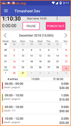Timesheet - Work Hours and Invoice screenshot