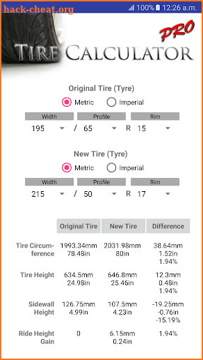Tire Calculator PRO screenshot