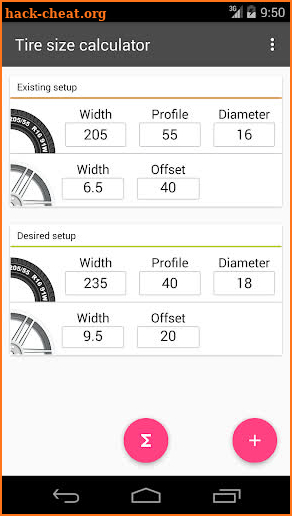 Tire Size Calculator screenshot