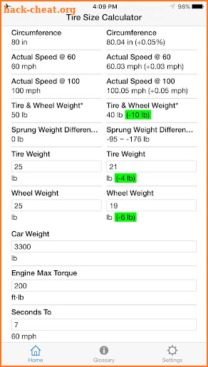 Tire Size Calculator screenshot