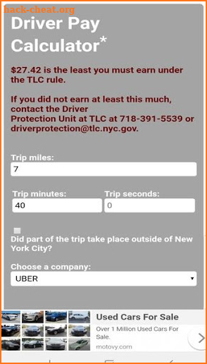 TLC Driver Pay Calculator screenshot