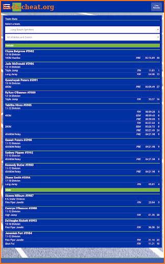 Track Meet Results screenshot