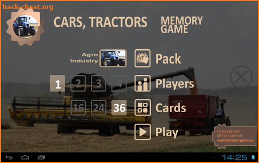 Tractors memory game screenshot
