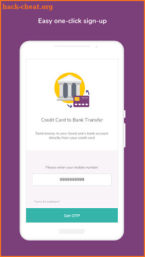 Transfer money from Credit card to bank account screenshot