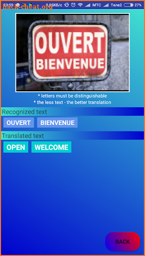Translate photo to your language: Photo translator screenshot