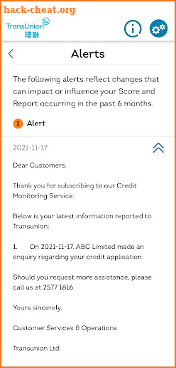 TransUnion HK Credit Report screenshot