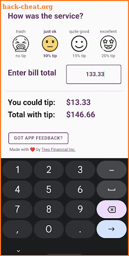 TreoTips: Tip Calculator screenshot