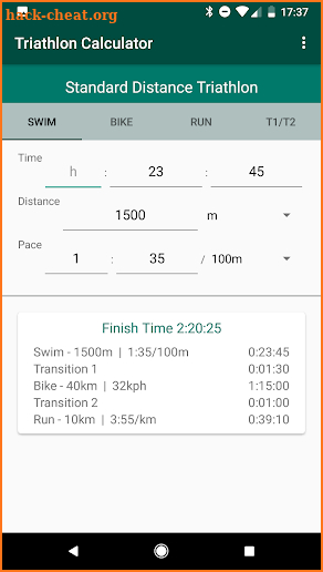 Triathlon Calculator: Pace for Swim/Bike/Run screenshot