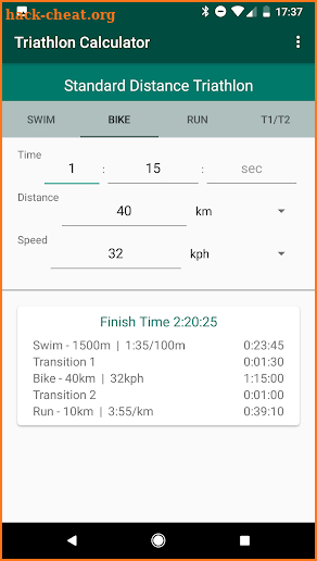 Triathlon Calculator: Pace for Swim/Bike/Run screenshot