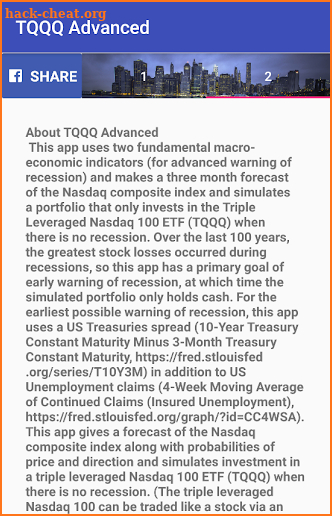 Triple Leveraged TQQQ market timing screenshot