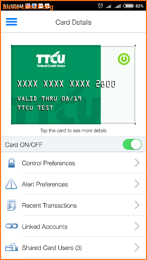 TTCU Debit Card App screenshot