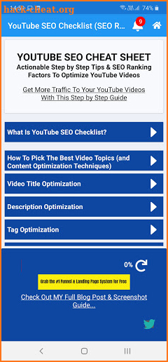 Tube SEO Checklist (Interactive SEO Ranking Tool) screenshot