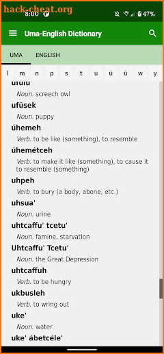 Uma-English Dictionary screenshot
