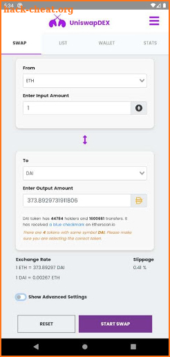 Uniswap: Swap tokens and supply liquidity screenshot