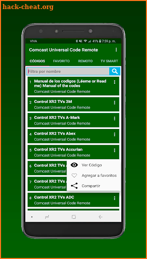 Universal codes for Comcast (Smart Control) screenshot