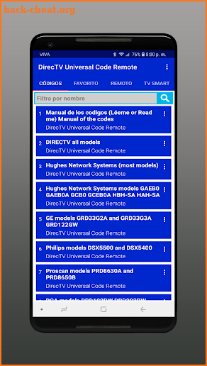 Universal codes for DirecTV (Smart control) screenshot