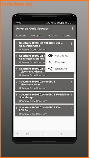 Universal codes for Spectrum (Smart Control) screenshot