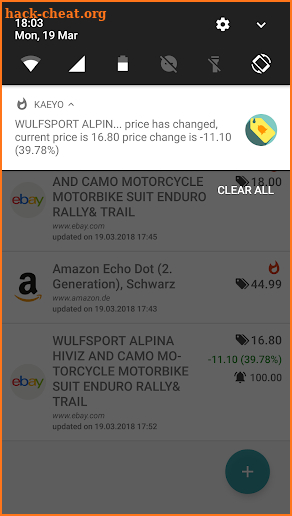 Universal price tracking tool screenshot