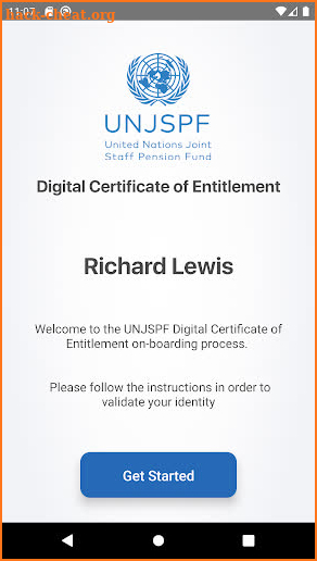 UNJSPF Digital Certificate of Entitlement screenshot